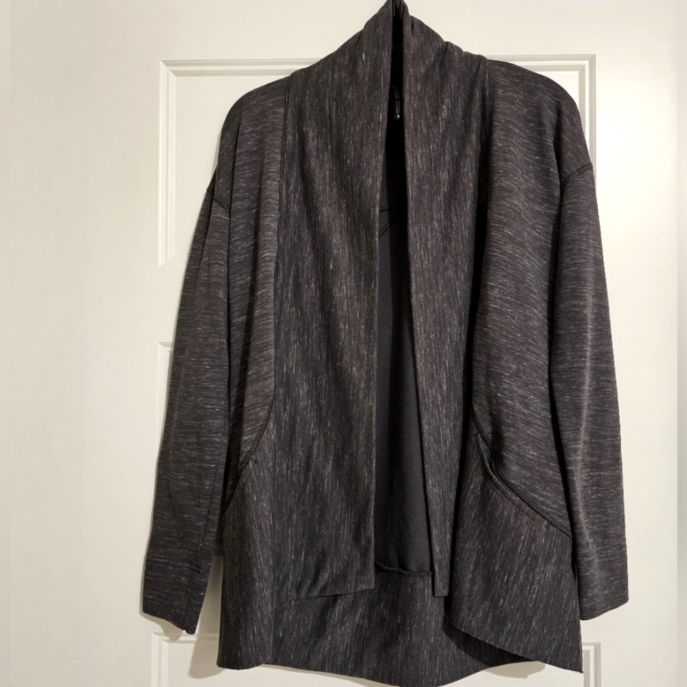 Elegant Dark Gray Open Front Cardigan